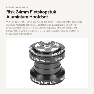 Dailygoods - Risk 34mm Fietskopstuk Aluminium Hoofdset voor Mountain- en Racefiets (Zwart)