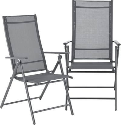 Set van 2 Inklapbare Tuinstoelen met Verstelbare Rugleuning - Donkergrijs
