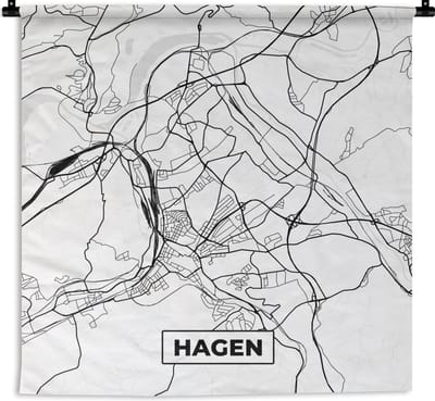 Wandkleed - Wanddoek - Hagen - Plattegrond - Stadskaart - Kaart - 180x180 cm - Wandtapijt
