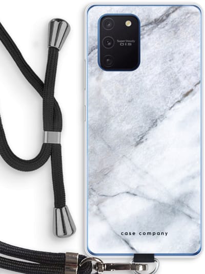 Case Company® - Hoesje met koord geschikt voor Samsung Galaxy Note 10 Lite hoesje met Koord - Witte marmer - Telefoonhoesje met Zwart Koord - Bescherming aan alle Kanten en Over de Schermrand