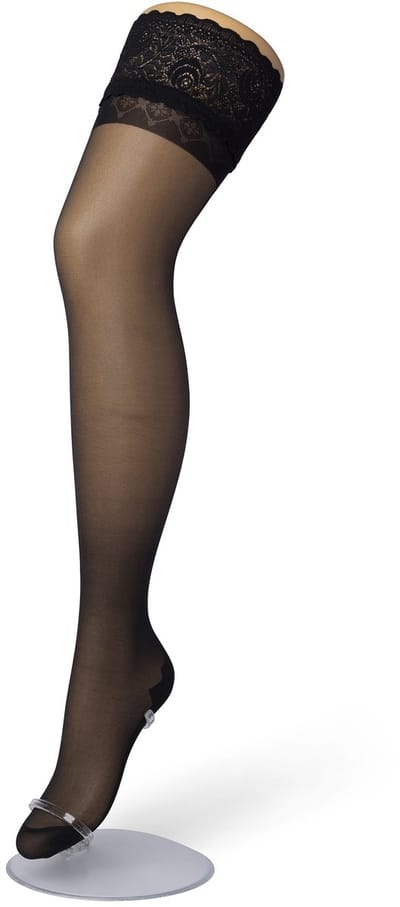 Bonnie Doon Dames Hold Up met Bies maat S/M Zwart - Brede Band met Siliconen - Classic Lace Hold Up - Zakt niet af - Bies aan Achterkant - Panty zonder Broekje - Siliconenrand - Blijven Perfect Plakken - Panty Kousen - Black - BP201704.101