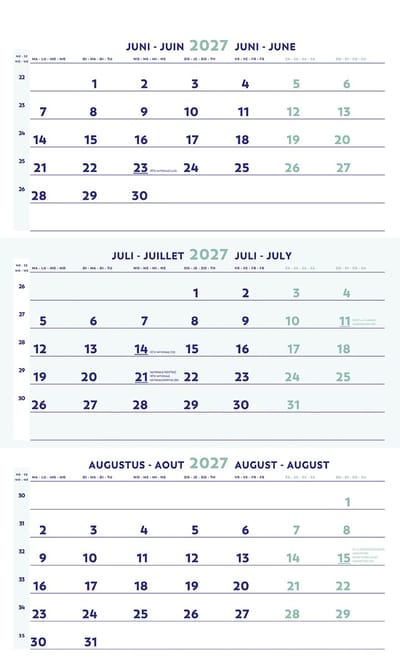 Brepols Driemaandskalender 2027 [1.854] - 3 Maanden - 30 x 60 cm