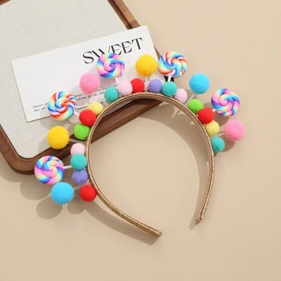 Kleurrijke Pom Pom Lolly Hoofdbanden - 1 Stuk Leuke Feestelijke Haaraccessoires Voor Meisjes beige