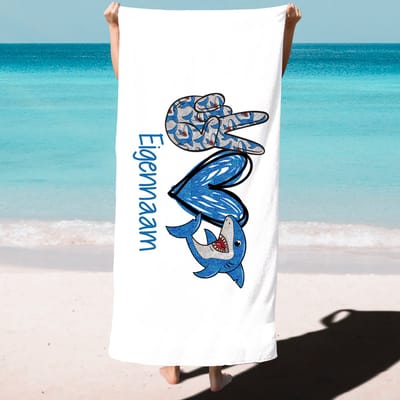 Strandlaken - Badhanddoek met print - Strandhandoek - Strandhanddoek - Zwemmen - Badlaken Haai en naam