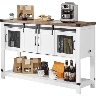 VEVOR Koffiebarkast 120 x 39,8 x 83 cm Boerderijkoffiebarkast met 4-laags opbergruimte, koffiebartafel met schuurdeuren, buffetkast voor woonkamer en entree