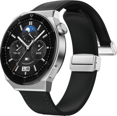 Hybride siliconen-leren bandje - geschikt voor Garmin Vivoactive 4 / Venu 3 / Venu 2 / Forerunner 255 / Forerunner 265 / 570 (47mm) - zwart