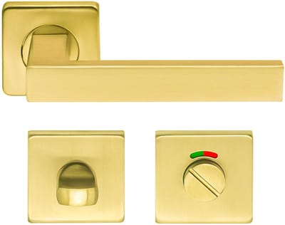Deurklink Op Vierkant Rozet met Badkamer/WC-Slot - Goud - Deurkruk - Deurbeslag Set - Incl. Bevestigingsmateriaal - Terugslagveer