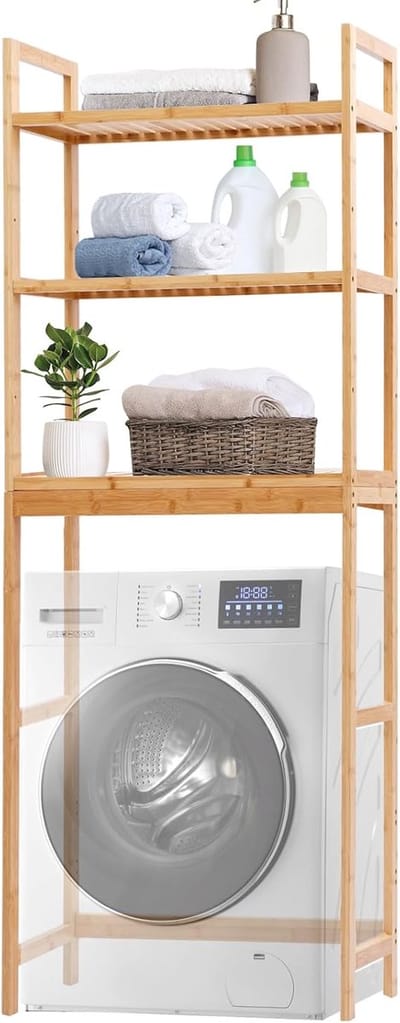 Wasmachinekast Bamboe – Opbergrek Boven Wasmachine – Toiletrek 170 cm – Ruimtebesparende Badkamer Organizer