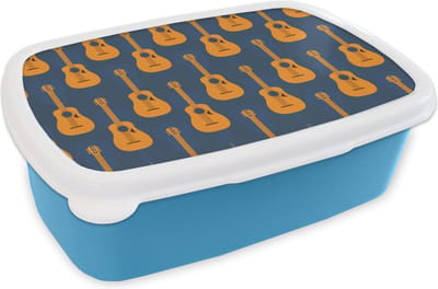 Broodtrommel Blauw - Lunchbox - Brooddoos - Gitaar - Patronen - Muziek - 18x12x6 cm - Kinderen - Jongen