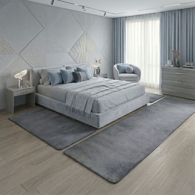 FLOORDIREKT Slaapkamen vloerkleed - Sundae - Set - Zilver - 1 Loper 67 x 250 cm + 2 Loper 67 x 140 cm