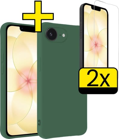 Hoesje - Met 2x Screenprotector - Geschikt voor Apple iPhone 17e - Sterk & Shockproof - Back Cover - Siliconen Case - Telefoon Hoes - Telefoonhoesjes - Donkergroen