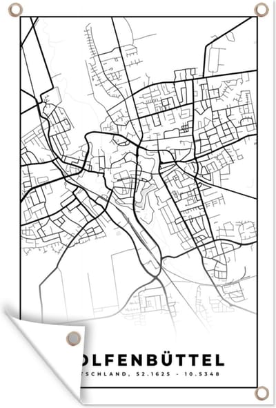 Muurdecoratie Plattegrond - Kaart - Stadskaart - Wolfenbüttel - 120x180 cm - Tuinposter - Tuindoek
