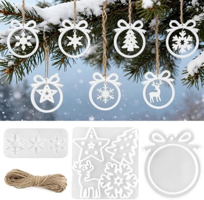 Set van 4 Siliconen Mallen voor Kerstversieringen - Sneeuwvlokken, Kerstbomen en Sterren