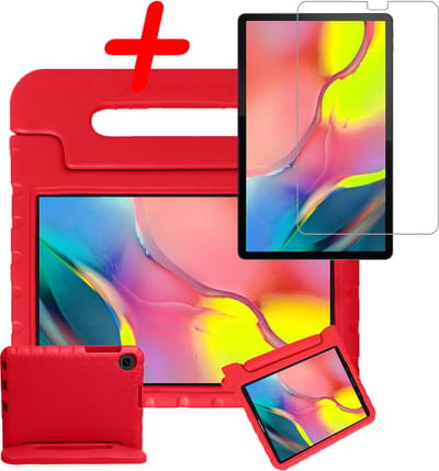 Hoesje Geschikt voor Samsung Galaxy Tab A 10.1 (2019) - Met Screenprotector - Kinderhoes Shockproof Bumper - Kidsproof Case - Tablet Hoes - Kinder Hoes Cover - Rood