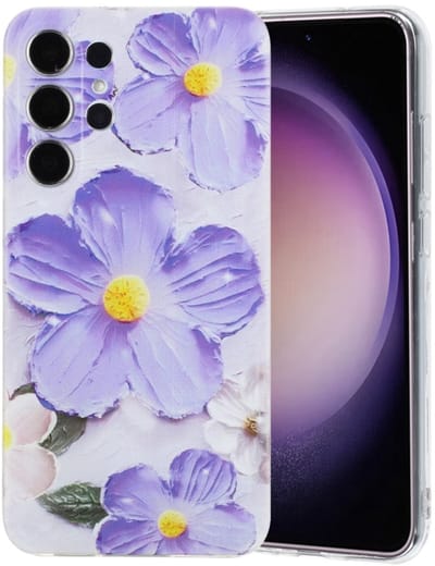 Voor Samsung Galaxy S24 Ultra 5G Kleurrijk schilderpatroon TPU telefoonhoesje (paarse bloemen)