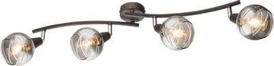 Trango 4-vlams Plafondlamp 1010-45L in zwarte look *WOW* incl. 4x 5Watt LED lamp 3000K warm wit spots met design rokerige glazen kappen Woonkamerlamp, plafondspots, spotjes