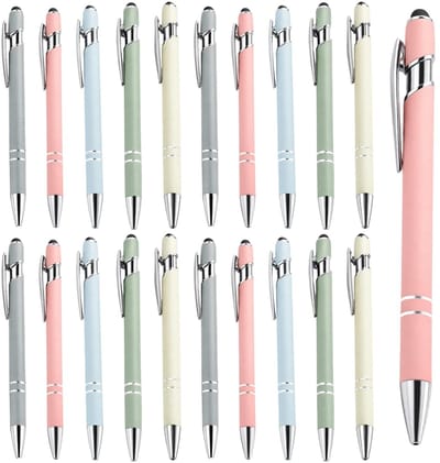 Dailygoods- Balpennen set van 20 stuks - Metalen balpennen - Touchpen - Pastelkleuren - Schrijfgerei - 2-in-1 functionaliteit