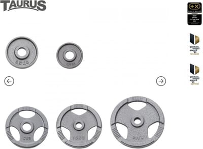 Taurus gelakte 50 mm halterschijven – 2.5kg - 50mm boring - hamerslag gelakt -gietijzer – halterschijf – 3 grepen