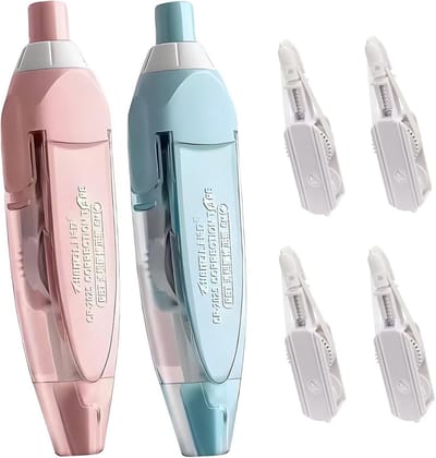 2x Navulbare Correctieroller Set - Intrekbare Correctietape 6m x 5mm met 4 Reservekernen - Compact School & Kantoor Materiaal