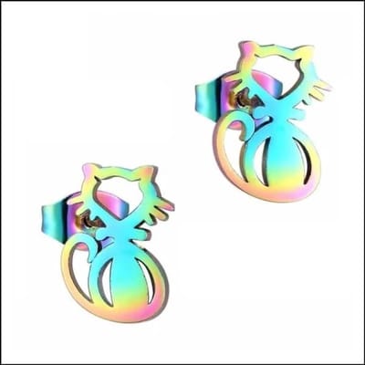 Aramat Jewels | Oorbellen | RVS Katten Oorbellen Diverse Kleuren - Schattige Poes Oorstekers | Kat Multi kleur 10x7mm / Staal | |8mm | Staal | Kinderen, Volwassenen | Verkleurd niet