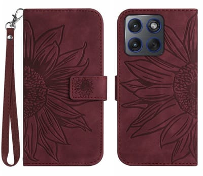 Coverup Hoesje - Geschikt voor Motorola Edge 70 Hoesje - Coverup Zonnebloem Book Case met Koord - Bordeaux