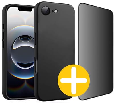 Hoesje en Privacy Screenprotector Combi Geschikt Voor iPhone 16e / 17e - Zwart Hoesje + Privacy Glas