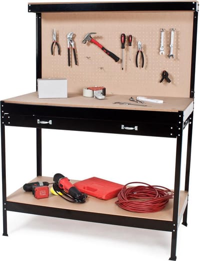tectake® Werkbank - Gereedschapsbank met Lade en Geperforeerde Wand voor Gereedschap - Diverse Afmetingen - (120 x 60 x 156 cm | Nr. 400855)