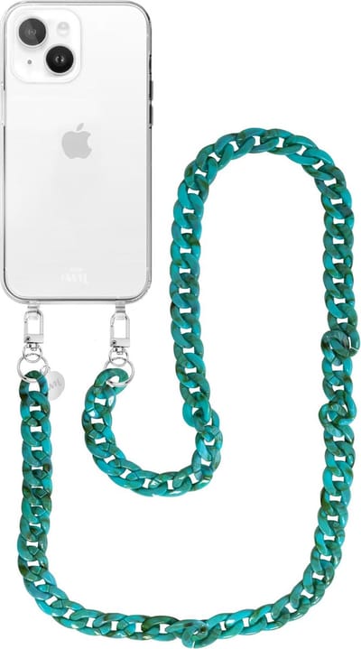 xoxo Wildhearts siliconen hoesje - Geschikt voor iPhone 15 - Blue Ocean - Telefoonhoesje - Hoesje met koord - Blauw koord - lang telefoonkoord - Transparant hoesje (lange variant)