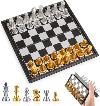 Schaakspel Set - Magnetisch Bord - Reis Spel - Windbestendige Structuur - 30 x 15 cm - Goud en Zilver