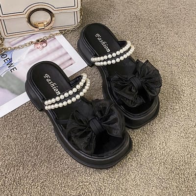 Dames Schoenen in de Uitverkoop Mode Moderne Dames Parel Zomer Dagelijkse Sandalen Dames Effen Schoenen Dames Platform Zapatillas 40 black