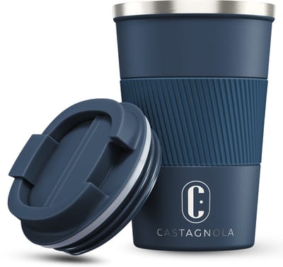 Castagnola Thermosbeker - Koffiebeker To Go - Travel Mug voor Koffie en Thee - Theebeker - 380 ML - RVS - Donkerblauw