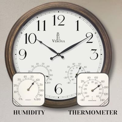 Grote waterdichte buitenklok met thermometer 60 cm - Weerbestendig en gemakkelijk af te lezen wandklok voor binnen en buiten