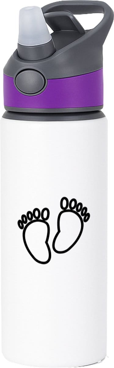 Hacebo® - Babyvoetjes waterfles met rietje paars - Baby - Ouders - babyshower - cadeau - water fles - 650ML