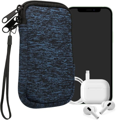 kwmobile telefoontasje universeel geschikt voor S - 4,5" smartphones - 14,4 x 8,3 cm - Hoesje met rits en polslusje -In deep ocean / zwart -