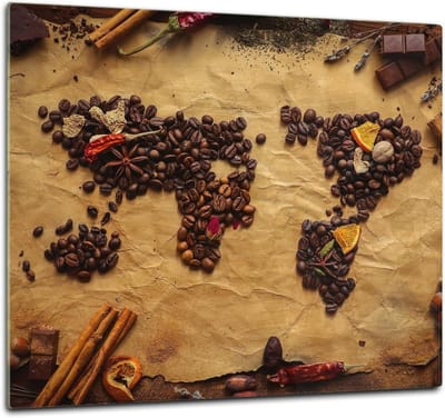 Glazen Kookplaatafdekking - Keukenbord Werkblad - Keuken Beschermen - Breukvast Gehard Glas - 60 x 52 cm - Coffee World Map