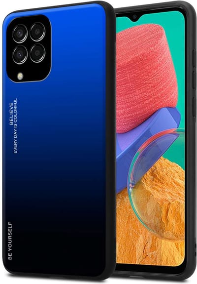 Cadorabo Hoesje geschikt voor Samsung Galaxy M33 5G in BLAUW - ZWART - Tweekleurige beschermhoes van TPU-silicone Case Cover en achterzijde van gehard glas