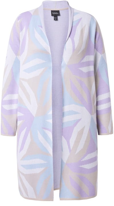 Ulla Popken - Dames - Lang vest grafisch patroon opstaande kraag lange mouwen - Off-white - Maat 42+