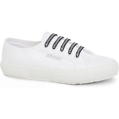 Superga Katoenen schoenveters met logo (Wit/zwart)