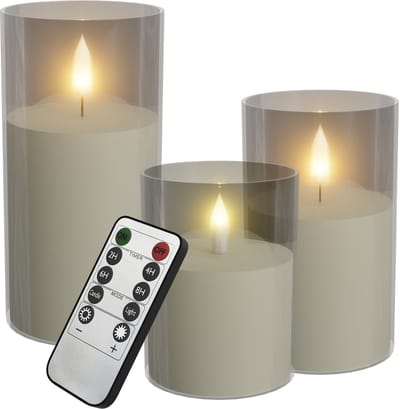 NAIZY 3x LED Kaarsen Kerstkaarsen Theelichtjes draadloos warm wit Kerstkaars met timerfunctie afstandsbediening kaars met clip, voor feestdecoratie bruiloft feest met Batterij, Transparant