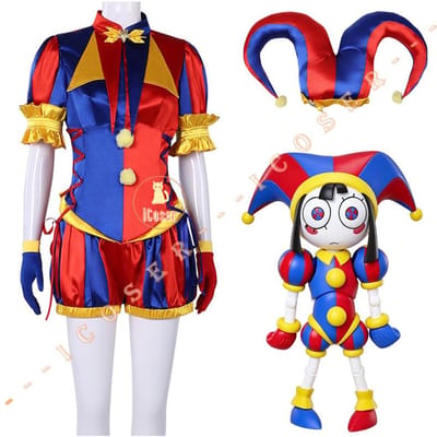 Nieuw The Amazing Digital Circus Pomni Cosplay Kostuum Nar Outfit Rood en Blauw Jumpsuit Halloween Carnaval Feest Dames Volledige Set M blue
