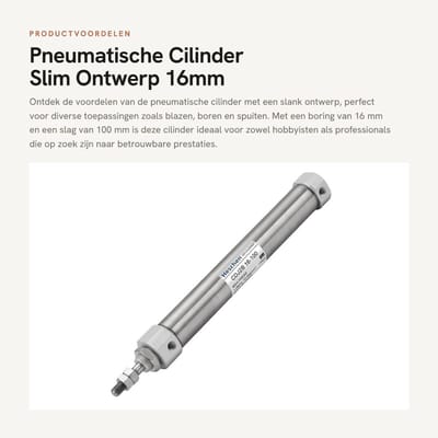 Dailygoods - Pneumatische Cilinder - Slim Ontwerp - 16mm Bore - 100mm Slag - Handmatig Bediening - Ideaal voor Diverse Toepassingen - Metaal