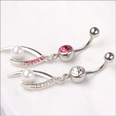Aramat Jewels | Navelpiercings | Roze Strass navelpiercing met Parel | | | |10mm | Staal | Volwassenen | Verkleurd niet