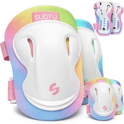 Suotu Skate Beschermset Kinderen - Skate bescherming - Skeeler Beschermset - Wit/Regenboog - S