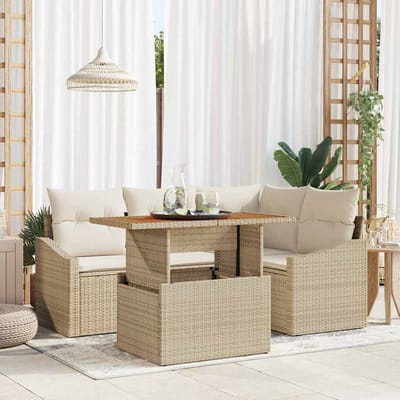 vidaXL - Tuinbank - Set - 5 - st - Beige - poly - rattan
