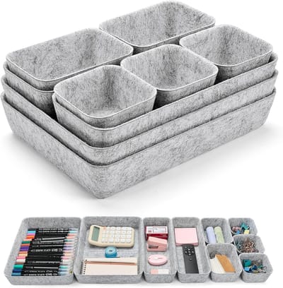 Famanu - Lade-organizer, vilt, lade-inzetstuk, kantoor, laden, opbergsysteem, make-uptafelorganizer voor lade, kantoor en thuis, kast, opbergdoos, organizer, lichtgrijs