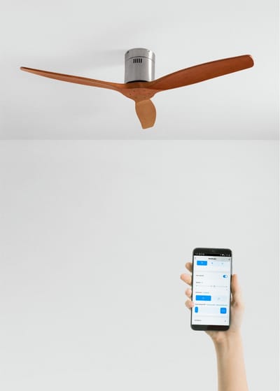 CREATE - Plafondventilator 40W silent 100% hout (Ø132cm) (ruimtes 10m²-25m²) - Nikkel / Donker hout - Geen licht - WIFI + Afstandsbediening - WIND CALM NATURAL WOOD