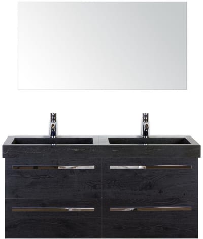 Seville Badmeubelset 120 cm - 4 Laden Black Oak - Wastafel Hardsteen Wit Lucca met Spiegel