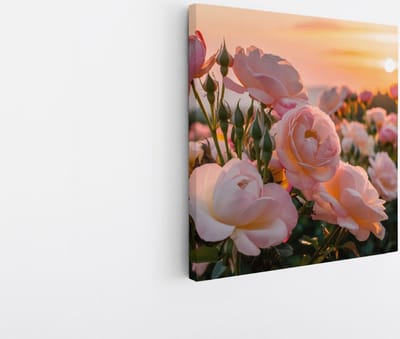 Saammp Canvas Schilderij - Roze bloemveld - Natuur - 20x20 - Foto op canvas - Wanddecoratie - Muurdecoratie Woonkamer - Slaapkamer decoratie - Canvas Print