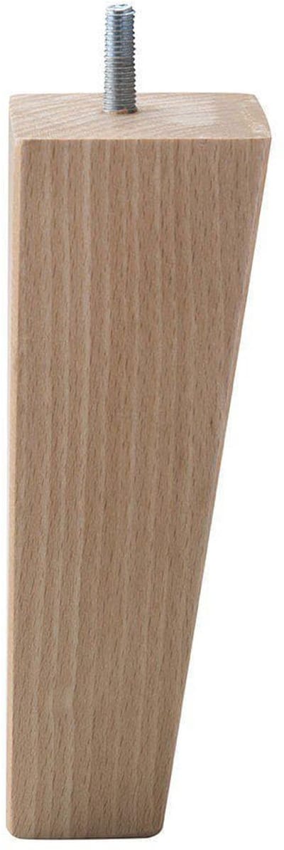 Meubelpoot vierkant 6 bij 6 cm en hoogte 17 cm van massief hout (M8) , taps 6 x 6 cm / 3,5 x 3,5 cm - Set van 4 stuks
