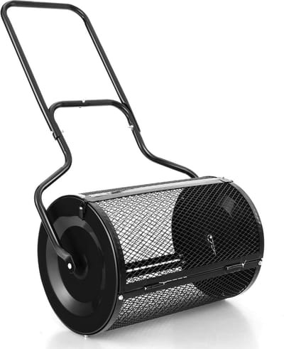 COSTWAY Compoststrooier, 75 liter, veenmos-strooier met U-greep, meststrooier voor gazon, tuin, tuinstrooier voor mestzaad, compoststrooier van metaal, zaadstrooier met mesh-mand, gazononderhoud